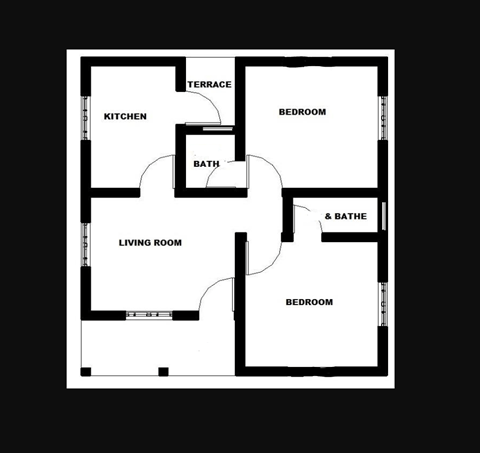 Floor plan for 2 beds, 2 baths, 1100 sqft